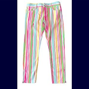 EC.Lilly Pulitzer strip pants w/zippers ankle. Pockets on front/back .Inseam 28